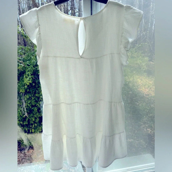 Altered State Crisp White Tiered Mini dress Rayon/Linen blend. Layered w/pockets - Picture 10 of 14